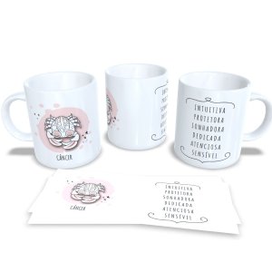 Caneca de Porcelana Signos do Zodíaco, Astrologia, Horóscopo Cancer