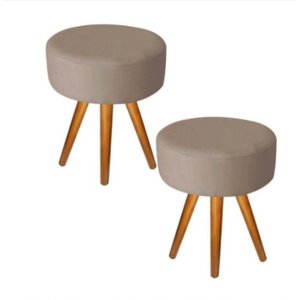 Kit 2 Puff Luxo Dany Redondo Suede Capuccino - Pandora Decor