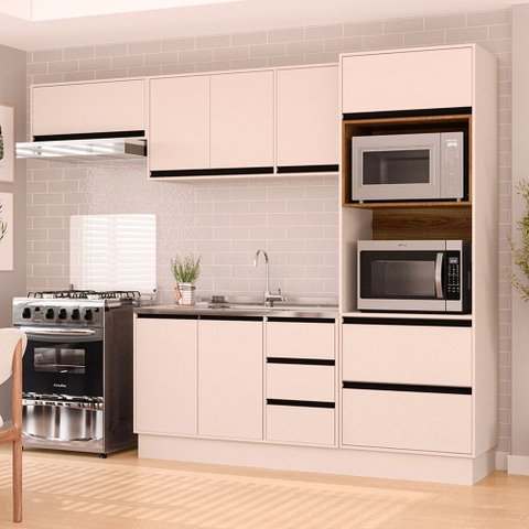 Cozinha Completa Koya 8 Portas 4 Gavetas Creme - Politorno