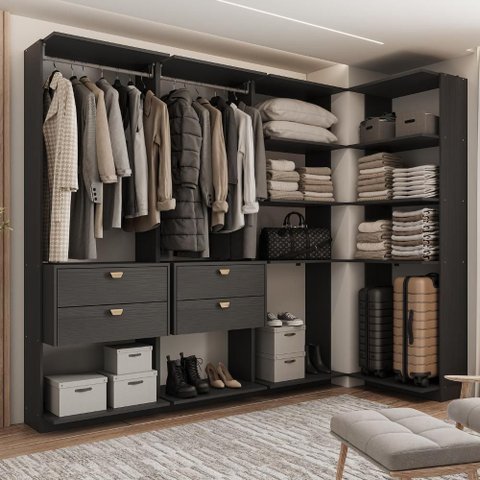 Closet Modulado Canto 4 Gavetas Alasca Preto Touch Carraro