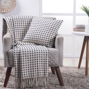 Manta para Sofá Boho Andaraí Off White/preto Fastlar Manta 100% Algodão 140x250cm
