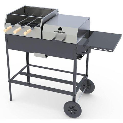 Churrasqueira Americana Rotativa Progás Prca-340 Aço Inox com Rodas Mesa e Grelha Bivolt P41714