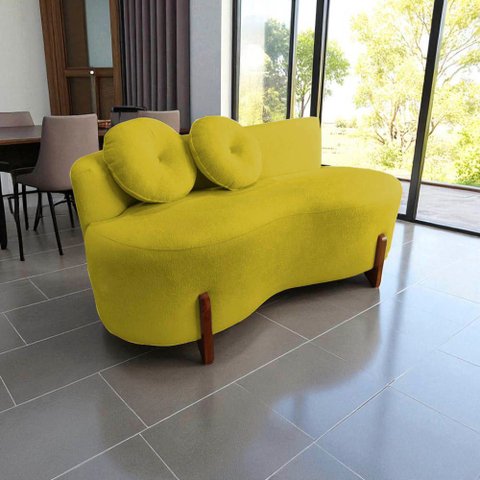 Namoradeira Sofá Feijão Lounge Orgânica Veludo Amarelo