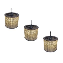 Kit 3 Lustre Pendente Moderno Luminária Rustica Bambu Frisos - 1