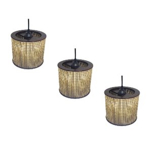 Kit 3 Lustre Pendente Moderno Luminária Rustica Bambu Frisos