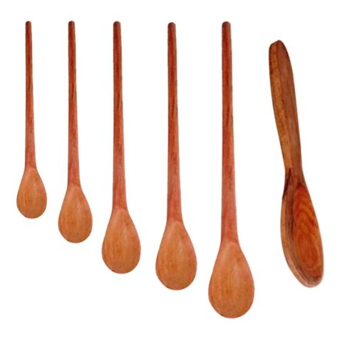 Kit Colher De Pau Madeira Modelos Diversos 6 Peças