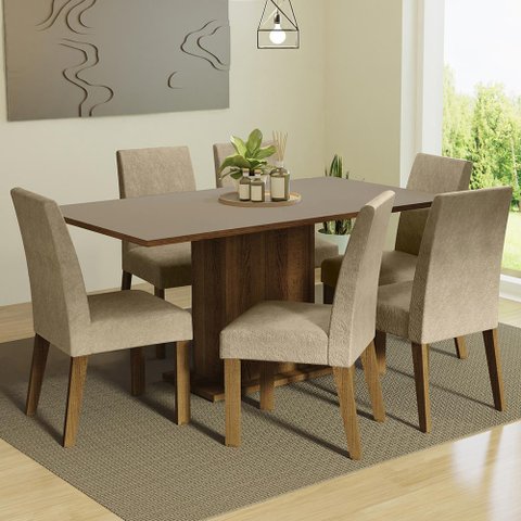 Conjunto Sala de Jantar Mesa Tampo de Madeira 6 Cadeiras Rustic/crema/imperial Renata Madesa
