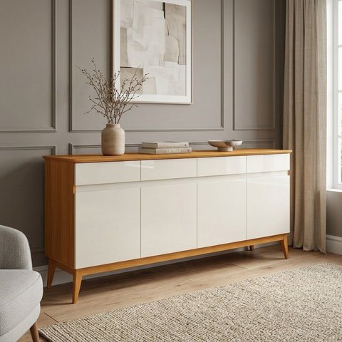 Buffet Aparador 4 Portas 4 Gavetas 187cm com Pés Madeira