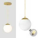 Ver imagem 1 de Pendente Ouro C/ Globo de Vidro Branco de 14cm + Led 2w