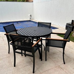 Jogo Conjunto de Mesa 90cm Ripada Jardim 4 Cadeiras Alumínio