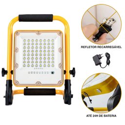 Refletor Holofote Led C/ Bateria Recarregável Portátil 500w Branco Frio - 3