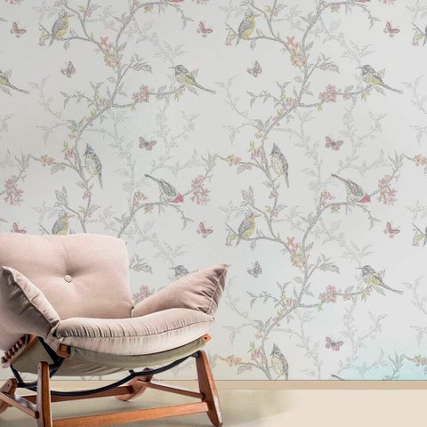 Papel de Parede Animal Print Passaros nos Galhos-60x300cm