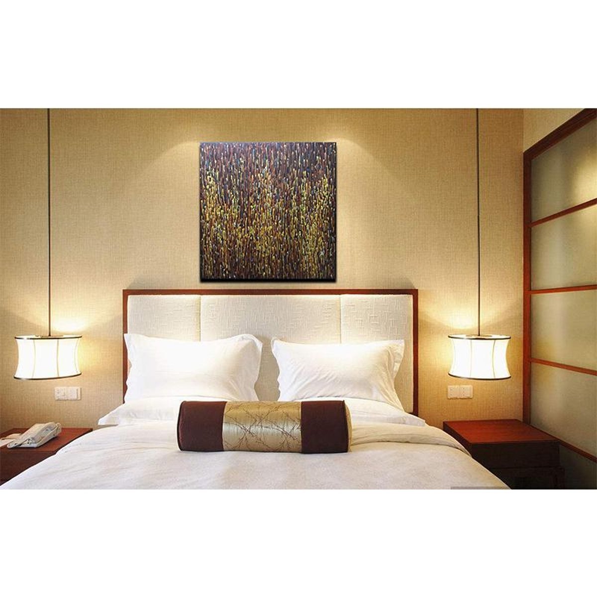 Quadro Pintura Tela amarela marrom extra água gotas 5535: 110cm (A) x 110cm (L) - 5