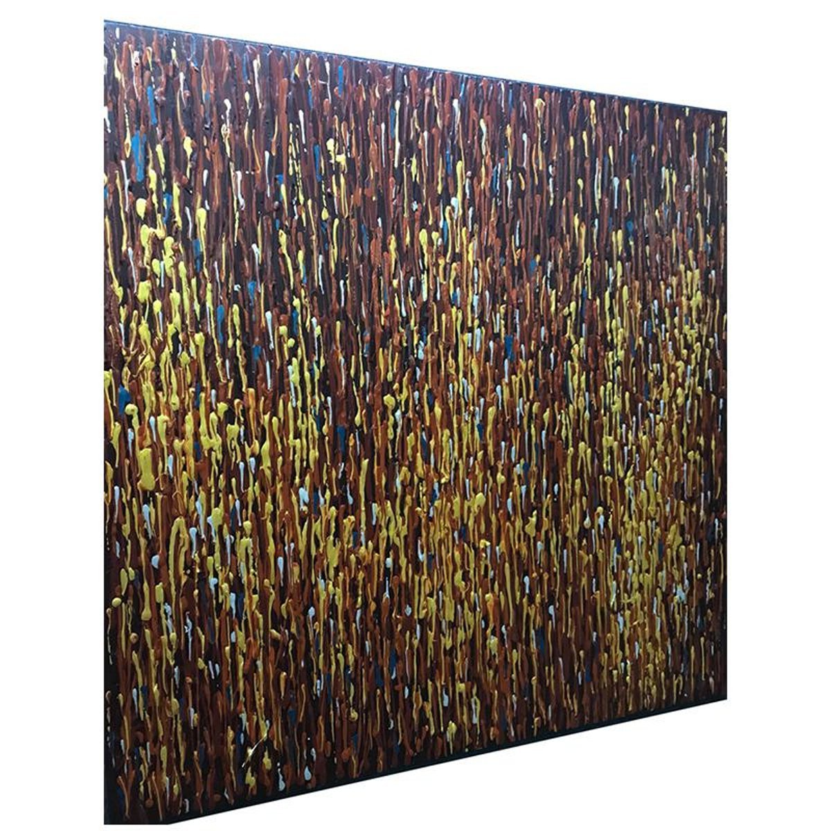 Quadro Pintura Tela amarela marrom extra água gotas 5535: 110cm (A) x 110cm (L) - 1