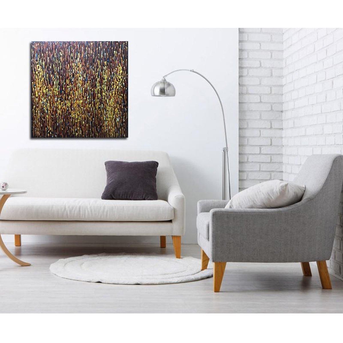 Quadro Pintura Tela amarela marrom extra água gotas 5535: 110cm (A) x 110cm (L) - 2