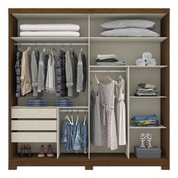 Guarda Roupa Verg 2 Portas de Correr e 3 Gavetas - Henn - Castanho - 3