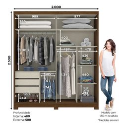 Guarda Roupa Verg 2 Portas de Correr e 3 Gavetas - Henn - Castanho - 4