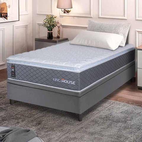 Conjunto Box Baú Cinza Argel Cinza Espuma D33 Solteiro 88x188x74 - King House