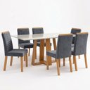 Ver imagem 2 de Conjunto Sala de Jantar Mesa Lisa 160cm Tampo MDF Vidro Canto Reto e 6 Cadeiras Tainá