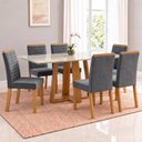 Ver imagem 1 de Conjunto Sala de Jantar Mesa Lisa 160cm Tampo MDF Vidro Canto Reto e 6 Cadeiras Tainá
