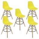Ver imagem 1 de Kit 5 Banquetas Charles Eames Eiffel Wood Design Base Fixa Madeira - Amarela