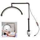 Ver imagem 1 de Luminaria Spa Estetica Arco Meia Lua 3 Tons Led Suporte Celular Mesa Salao de Beleza Limpeza de Pele