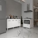 Ver imagem 2 de Armário Gabinete Camila 138 Cm com Tampo Tampão e Balcão Evelyn para Cooktop 4 Bocas Branco e Preto