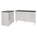 Ver imagem 1 de Armário Gabinete Camila 138 Cm com Tampo Tampão e Balcão Evelyn para Cooktop 4 Bocas Branco e Preto