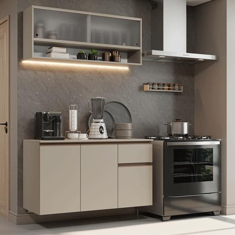 Armário de Cozinha Compacta 120 Cm Suspensa Nice Madesa 04 Crema