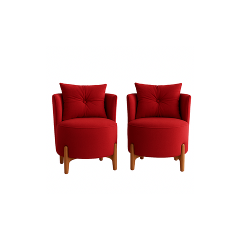 Kit 2 Poltronas Orgânica Curva Luna Veludo Vermelho - Montanaris Decor