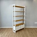 Ver imagem 5 de Estante Linea Ample 6 Prateleiras 2 Gavetas Pinus 101cm Nozes e Branco