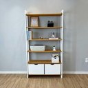 Ver imagem 7 de Estante Linea Ample 6 Prateleiras 2 Gavetas Pinus 101cm Nozes e Branco