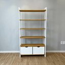 Ver imagem 1 de Estante Linea Ample 6 Prateleiras 2 Gavetas Pinus 101cm Nozes e Branco