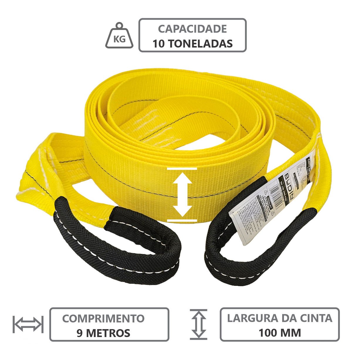 Cinta Fita para Reboque e Arraste Personalizada Budin - 10 Toneladas - 9 Metros P/ Puxar Carros, Veí - 3