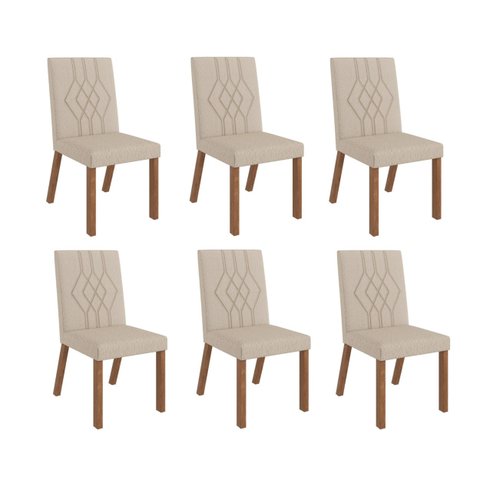 Conjunto 6 Cadeiras Estofadas Jantar Gaia Canela Boucle Creme