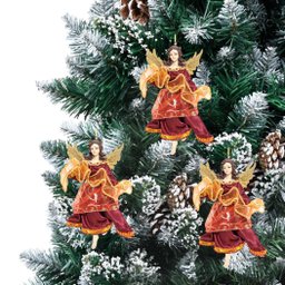 Kit 3 Anjos Pendente Resina Natal Vinho com Dourado 15cm - Master Christmas - 3