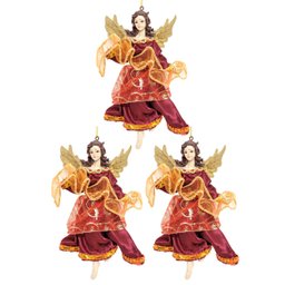 Kit 3 Anjos Pendente Resina Natal Vinho com Dourado 15cm - Master Christmas - 1