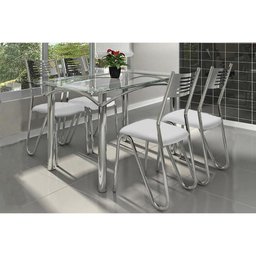 Sala de Jantar Completa Elba C/ Tampo Vidro 140cm + 4 Cadeiras Nápoles Cromado/branco - Kappesberg - 1