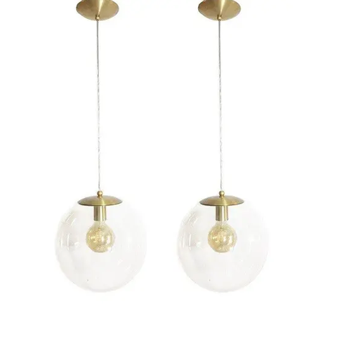 Kit 2 Pendente Redondo Esfera 20cm Dourado e Vidro Cristal Madelustre