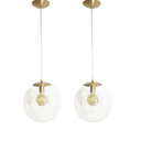 Ver imagem 1 de Kit 2 Pendente Redondo Esfera 20cm Dourado e Vidro Cristal Madelustre