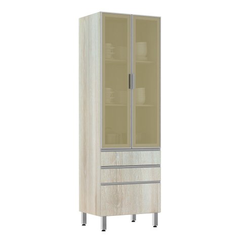 Paneleiro 70cm 2 Portas Vidro Reflecta Bronze 2 Gavetas 1 Gavetão Lis Luciane Móveis
