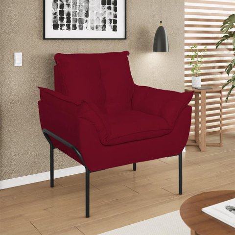 Poltrona Sofá Luxo Base Metal Preto Recepção Escritório Cor:vermelho
