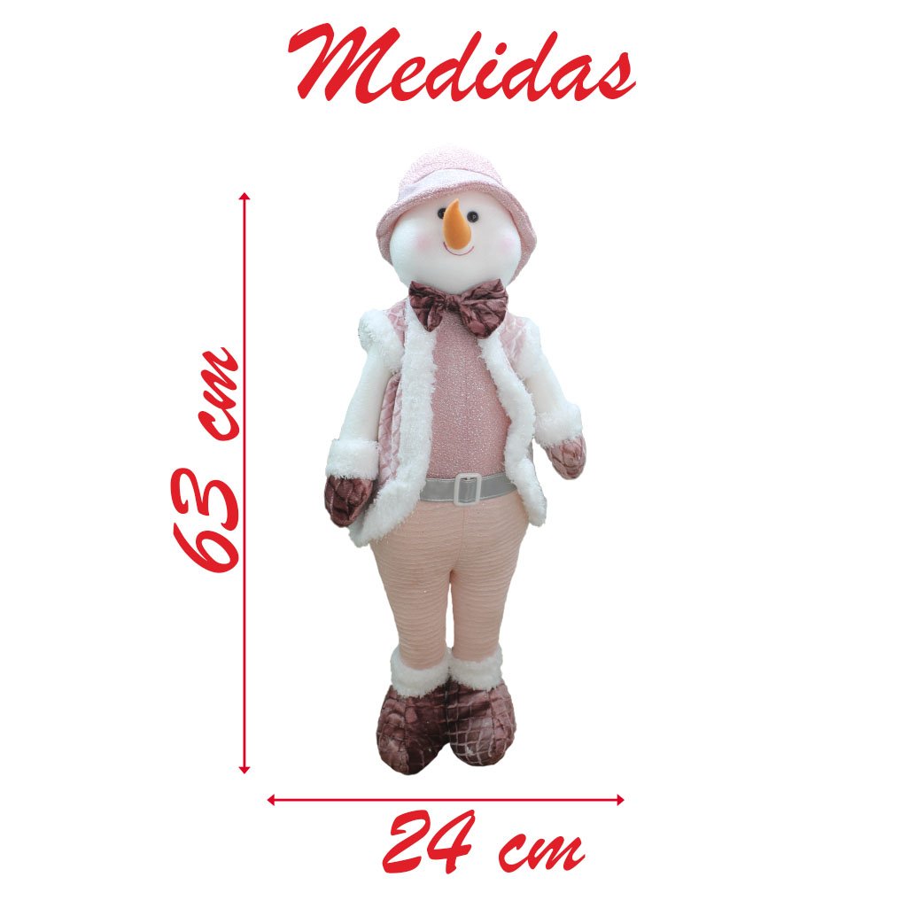 Dupla Boneco Natalino Papai Noel e Boneco De Neve Rosa - 2