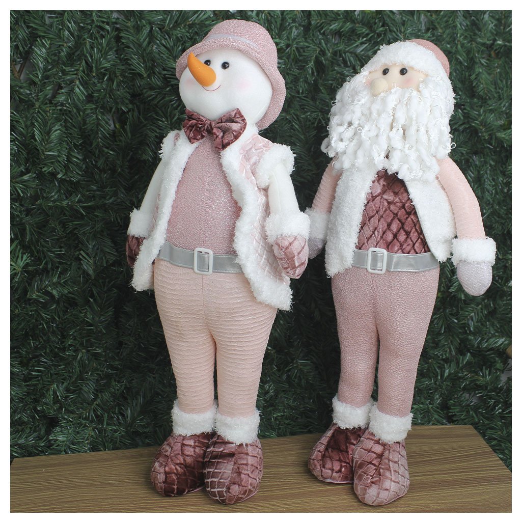 Dupla Boneco Natalino Papai Noel e Boneco De Neve Rosa - 4