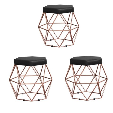 Kit 3 Puffs Decorativos Aramado Vanessa-Corino Preto