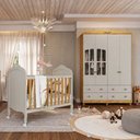Ver imagem 1 de Quarto de Bebê Berço Mini Cama e Guarda-Roupa 100% MDF Maya Clássico Espresso Móveis Bege/Off White/