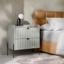 Ver imagem 2 de Kit 2 Mesas de Cabeceira Venus 60cm com Base Preta:offwhite