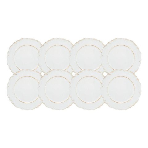 Jogo 8 Sousplat Redondo Patinado Plástico Moon Branco Lyor 33cm