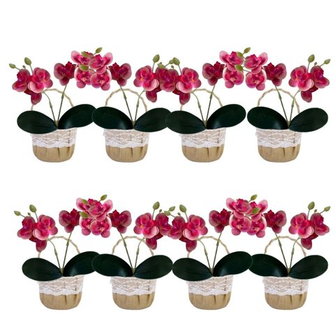 Kit Decoração com 8 Orquídea Rosa Permanente para Sala Comercial e Recep