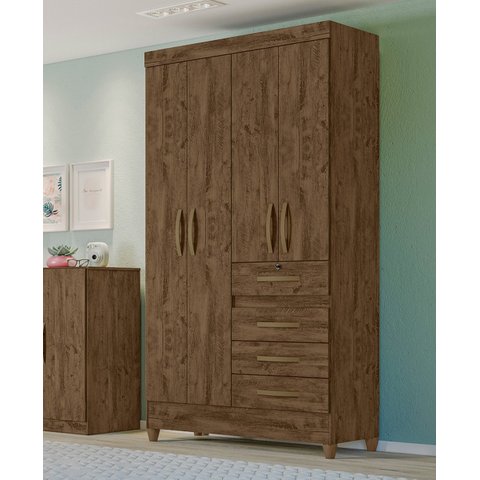 Guarda Roupa Solteiro Moval Sobral Castanho Wood 4 Portas 4 Gavetas